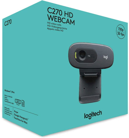 Logitech C270 720p Webcam Plug-and-Play Wide Screen Video Calling - Black