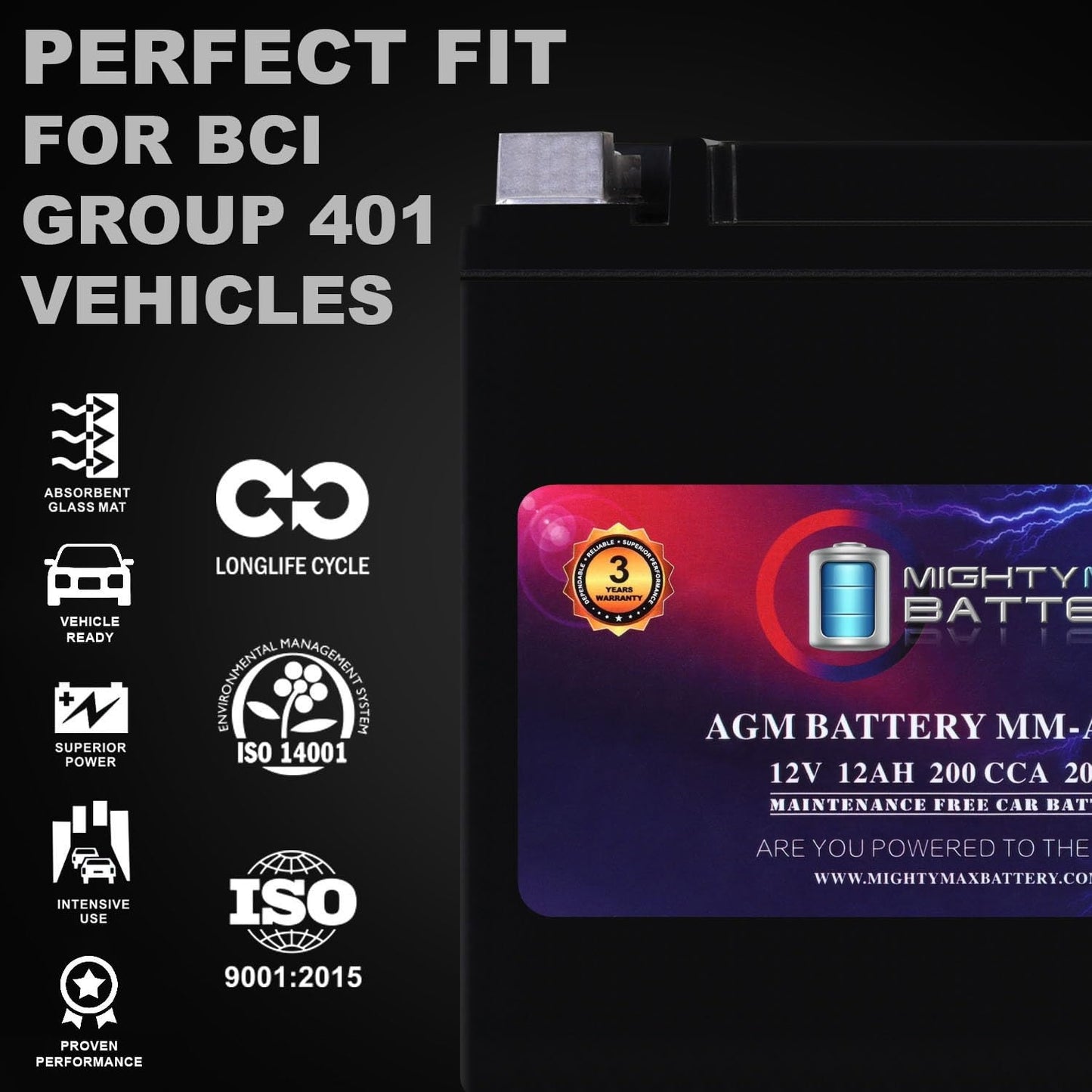 MIGHTY MAX MM-AUX12 Auxiliary Battery 12V 12Ah, 22RC, 200 CCA Rechargeable AGM Car Battery