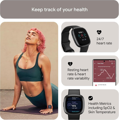 Fitbit Versa 4 Fitness Smartwatch Bundle Black/Graphite FB523BKBKL