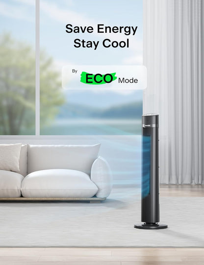 PELONIS 40 inch Bladeless Tower Fan with Remote Control, 26ft/s, 90° Oscillation, 3 Speed Settings Grey PSFZ40R3ALG