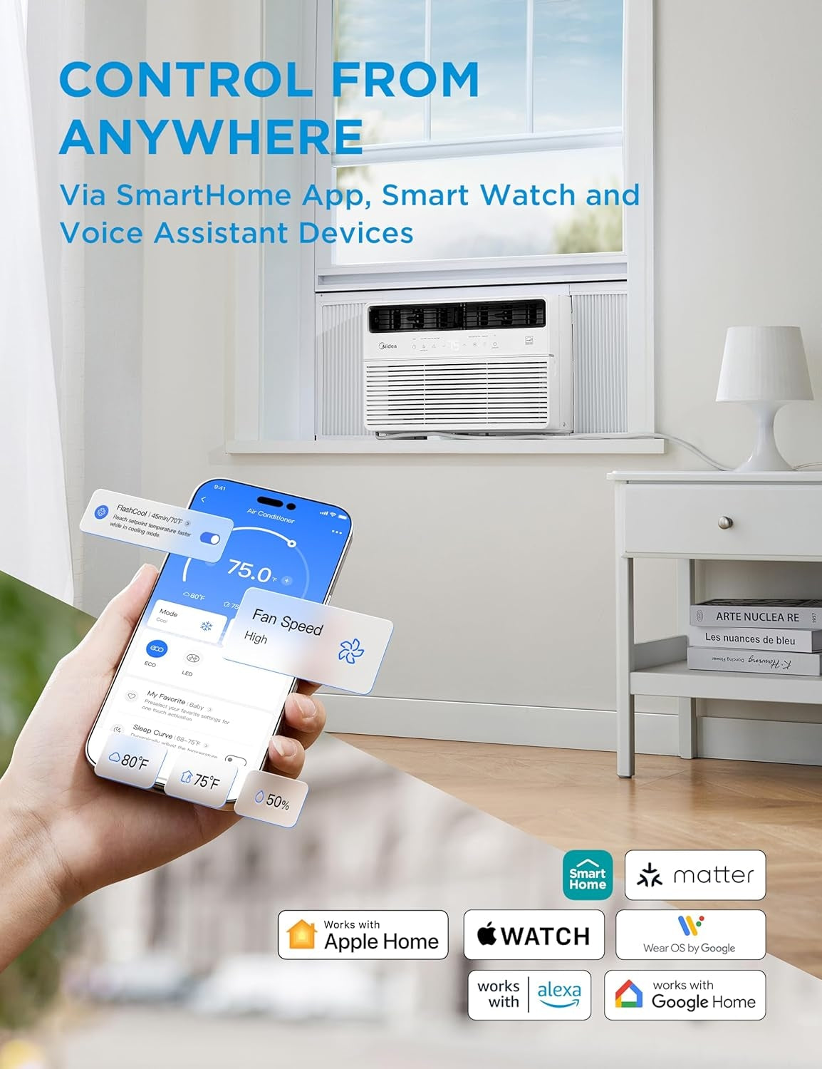 Midea MAW10S1VWT-A 10,000 BTU Smart Inverter Window AC Unit w/ APP, Remote, Cools up to 450 Sq Ft, White