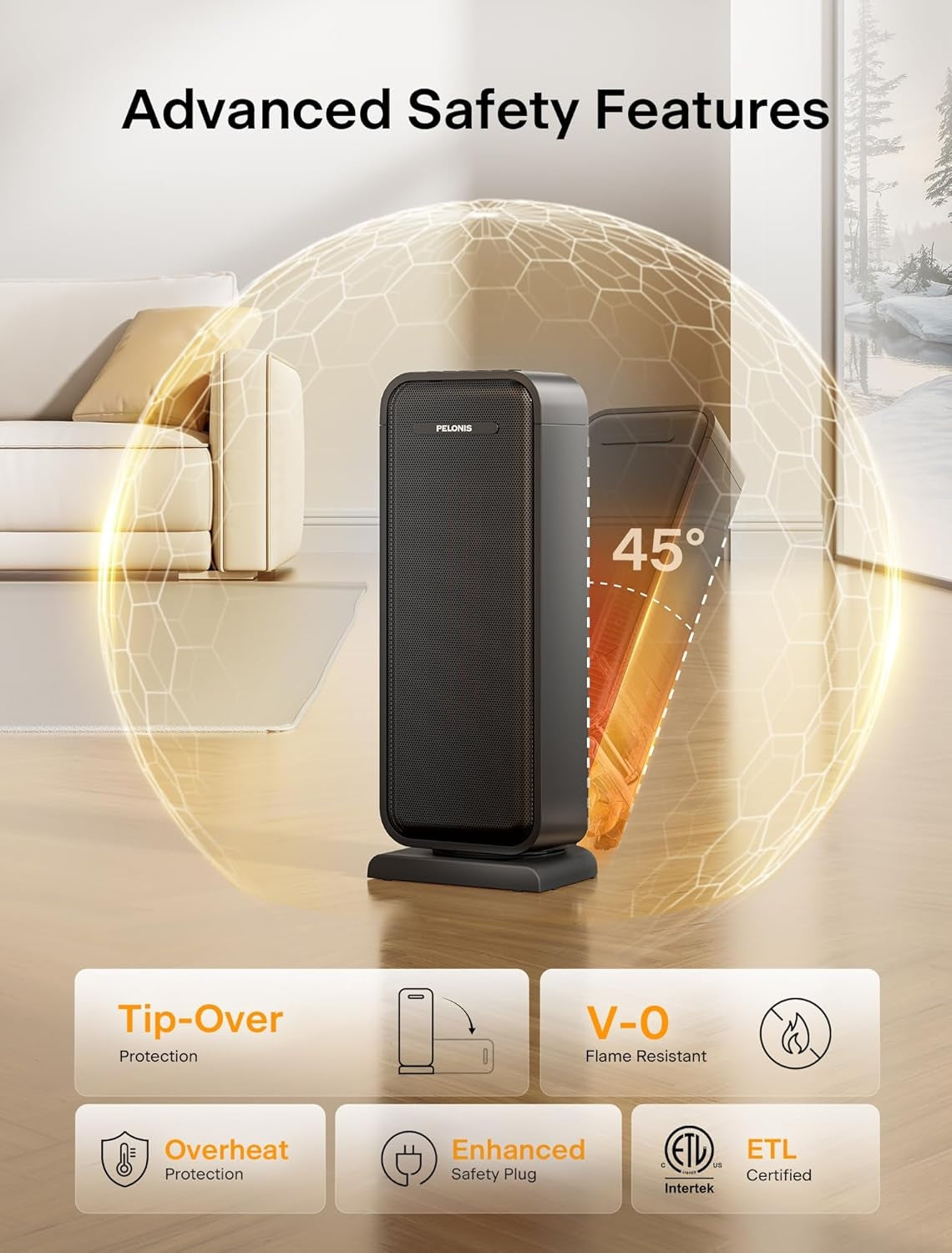 Pelonis 1500W Ceramic Space Heater Indoor with 75° Oscillation & Remote PSH17CD2ABB