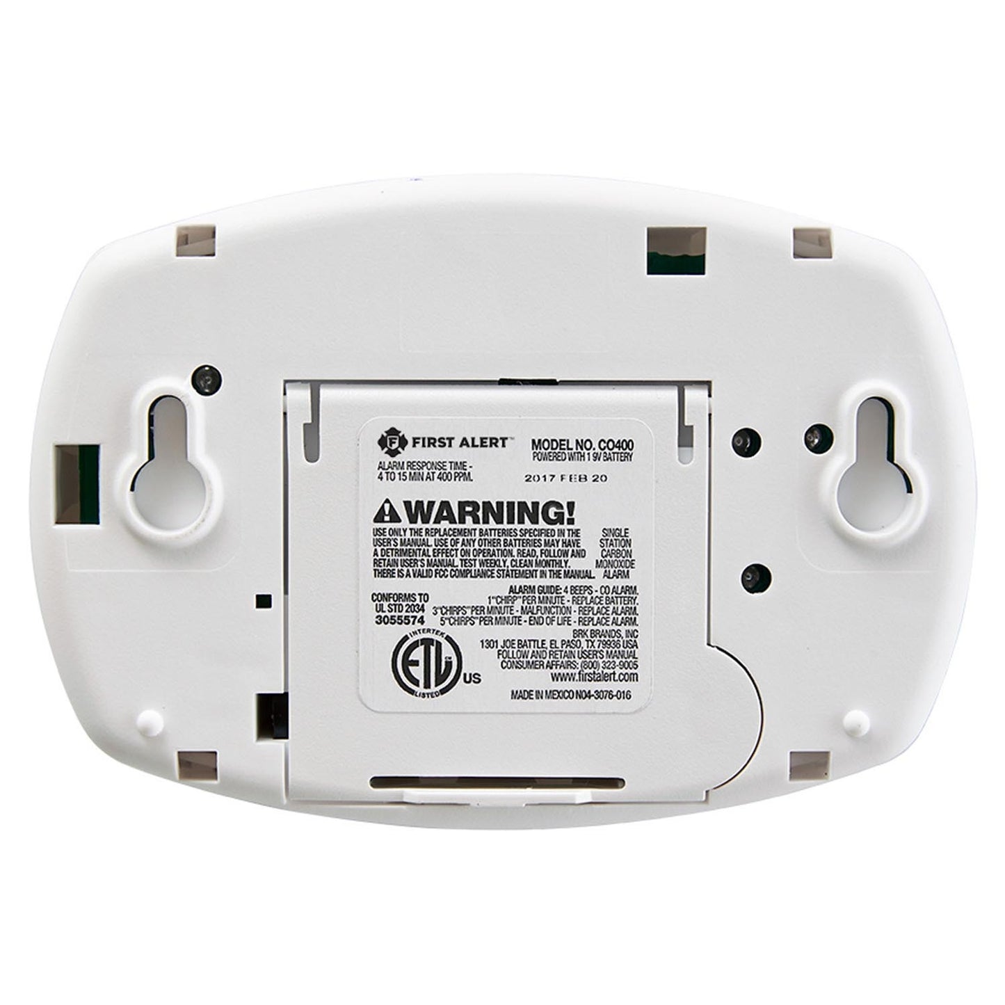 First Alert Basic Battery Operated Carbon Monoxide Alarm - CO400