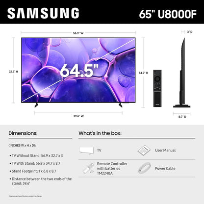 Samsung 65” Class U8000F Series Crystal UHD 4K Smart Tizen TV (2025) UN65U8000FD