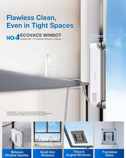 ECOVACS Robotics - WINBOT Mini2 Window Cleaning Robot, 5 Smart Modes, 10-Stage Safety