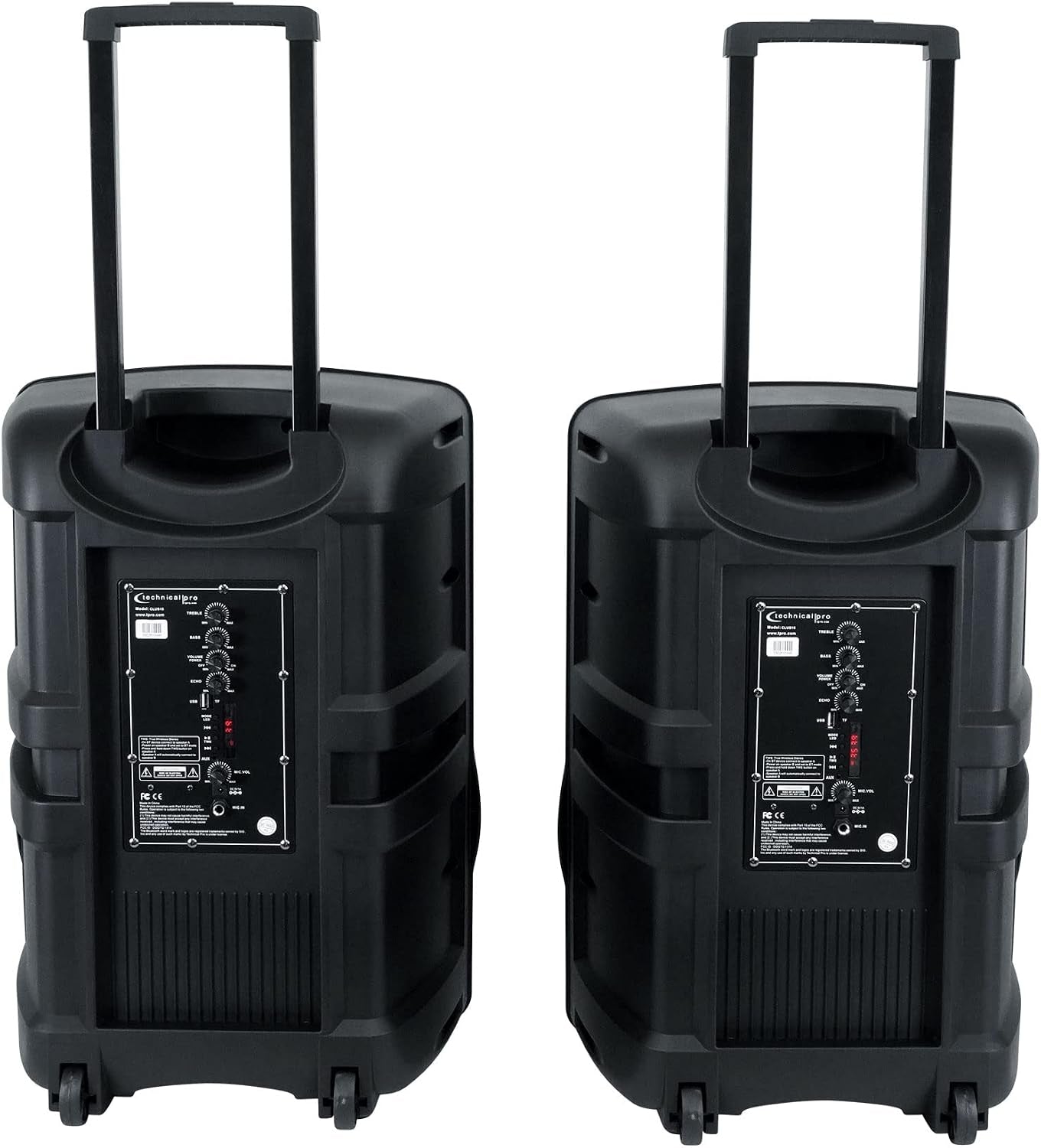 Technical Pro CLUB15 15" Rechargeable Bluetooth Speakers+Stands+Remote+Mic+Light