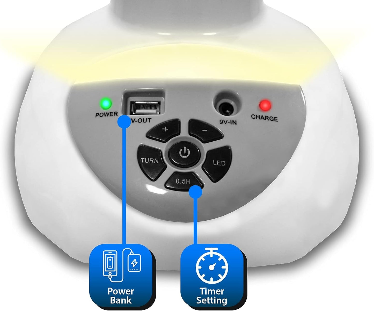 Technical Pro Portable 12" Rechargeable Oscillating Tabletop Fan with 9 Speeds Controls, LED Night light and Powerbank