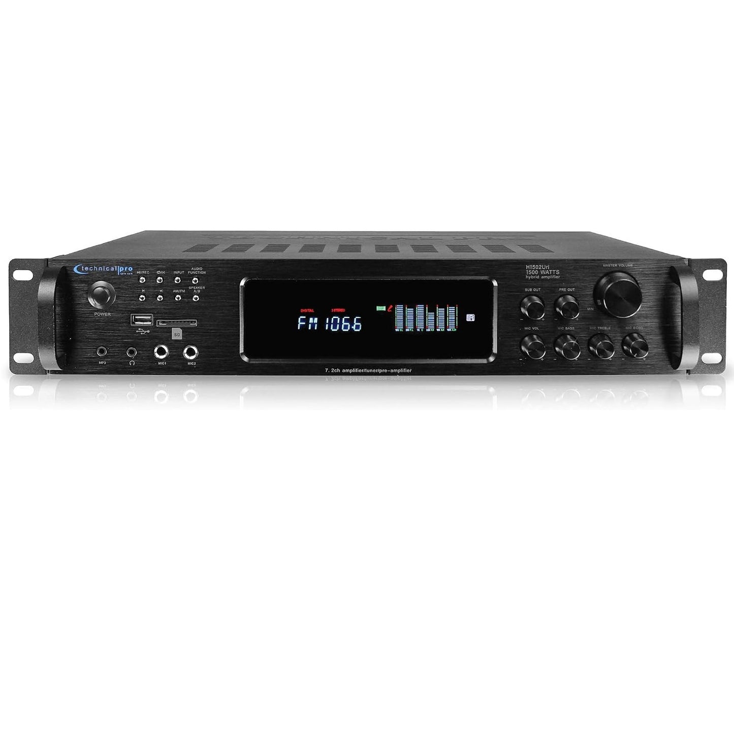 Technical Pro 1500 Watt Bluetooth Home Stereo Amplifier, Digital Hybrid Multi Channel | Preamp, Tuner with USB and SD Inputs H1502URBT