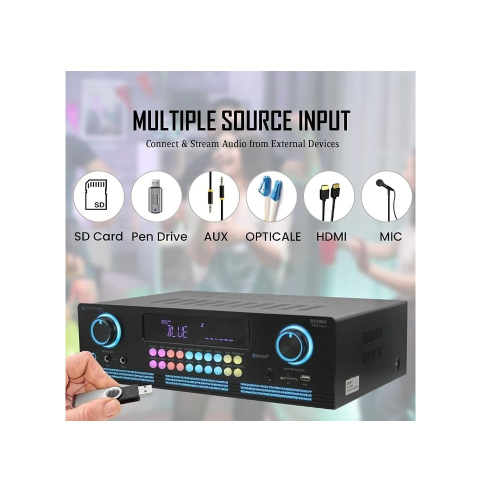 Technical Pro RX506H 2000-Watt Bluetooth Stereo Power Amplifier with AM/FM Radio