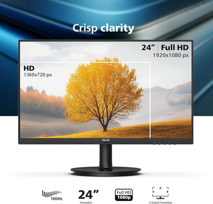 Philips 24 Inch Computer Monitor FHD 100Hz 1920×1080, 4ms, HDMI 1.4, 241V8LB