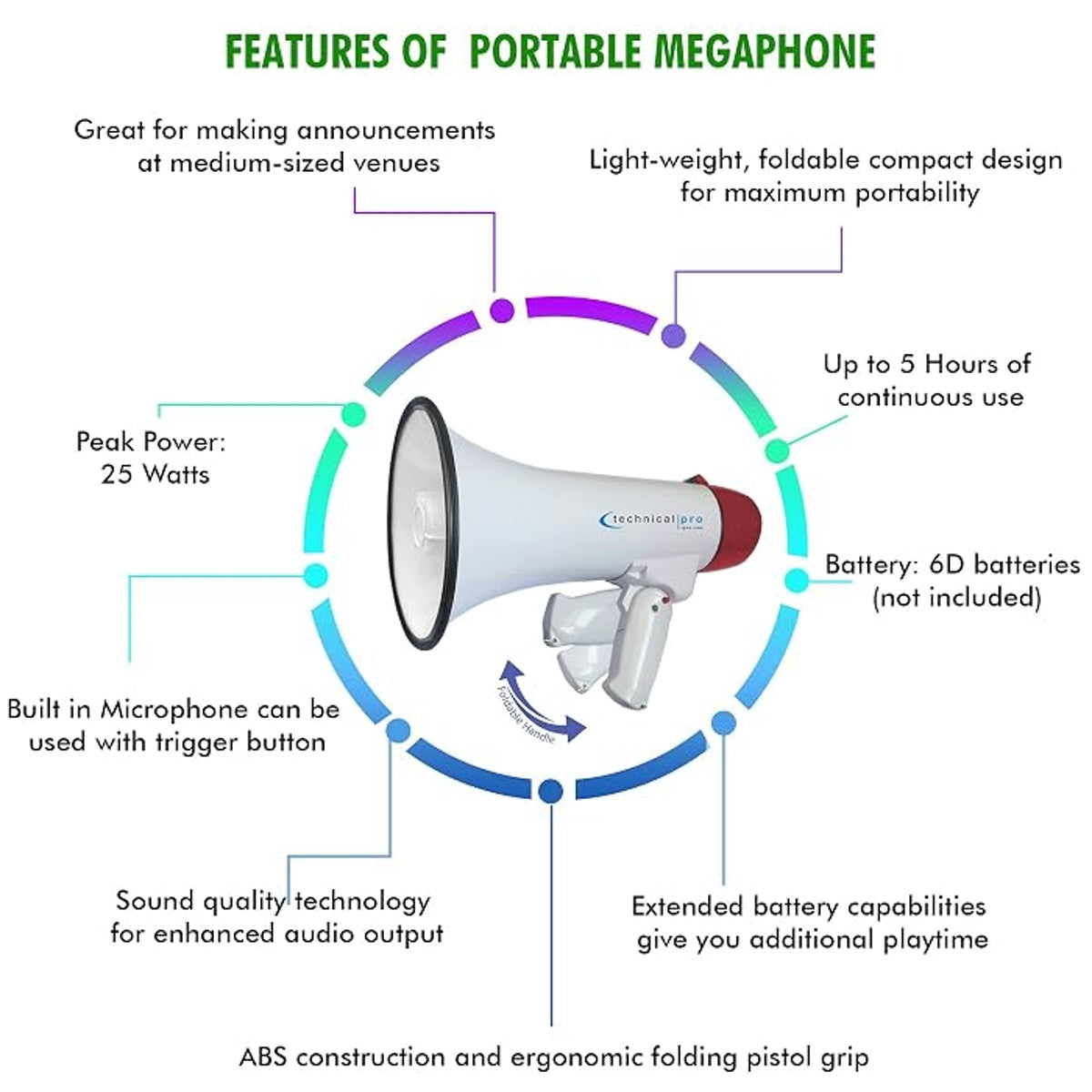 Technical Pro 20 Watts Lightweight 600M Range Portable Megaphone