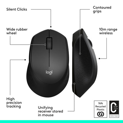 Logitech M330 Silent Plus Full Size 2.4 GHz Wireless Mouse - Black 910-004905