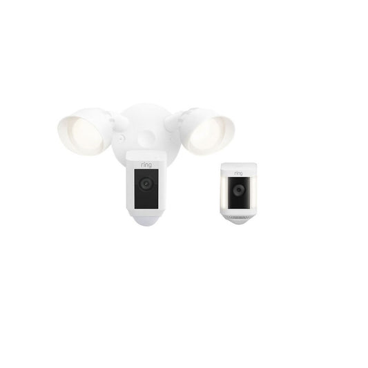 Ring Floodlight Camera Plus with Spotlight Cam Plus, 1080p HD video, 375 lumens spotlight cam plus, 2000 lumens floodlight cam plus