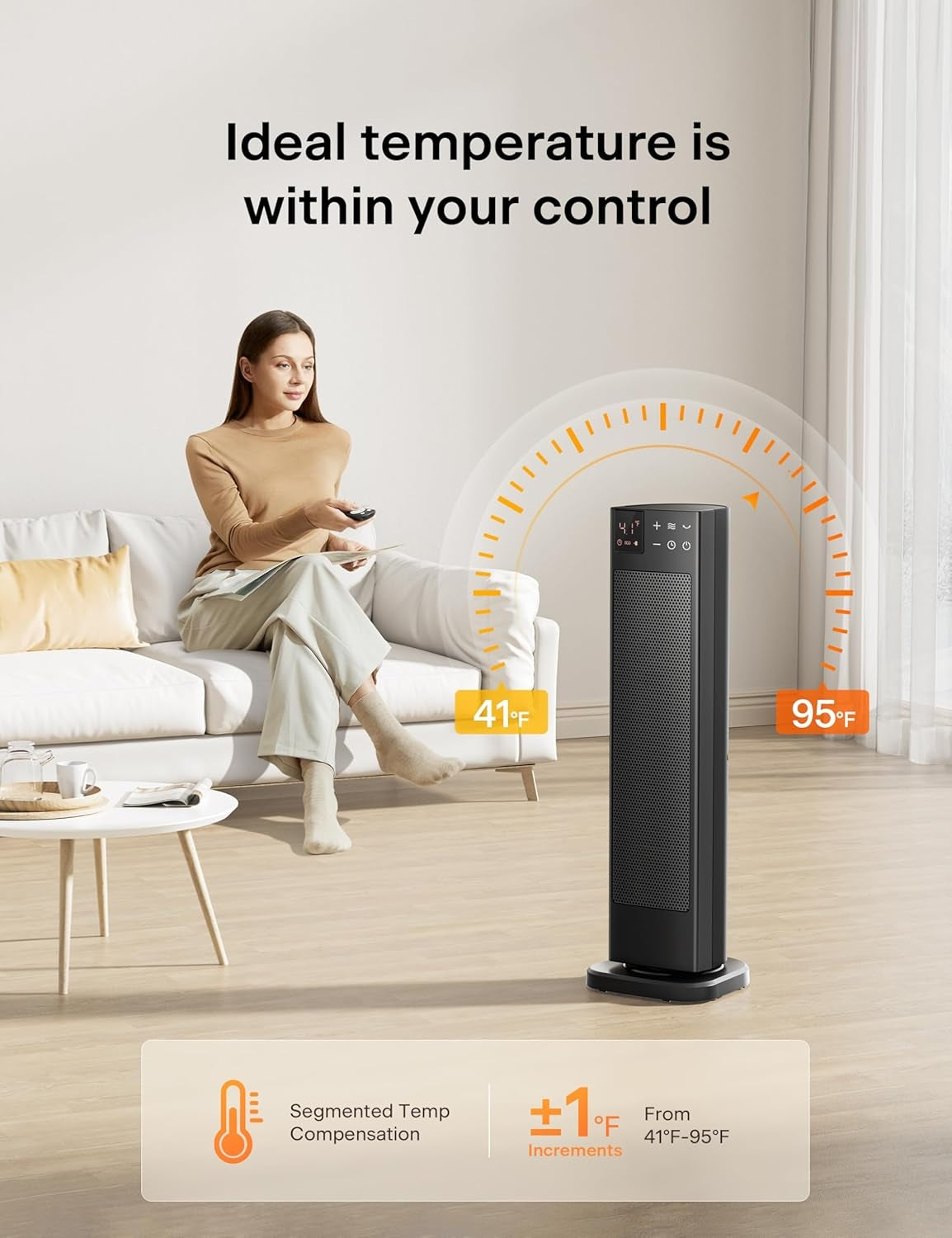 PELONIS 1500 -Watt Ceramic Tower Indoor Electric Space Heater with Thermostat with Remote PHF15RSAPH23