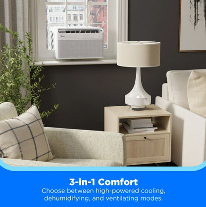 Midea 8,000 BTU Smart Inverter U-Shaped Window Air Conditioner, up to 350 sq ft, Inverter technology / variable‑speed compressor - MAW08W1QWT