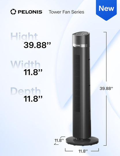 PELONIS 40 inch Bladeless Tower Fan with Remote Control, 26ft/s, 90° Oscillation, 3 Speed Settings Grey PSFZ40R3ALG