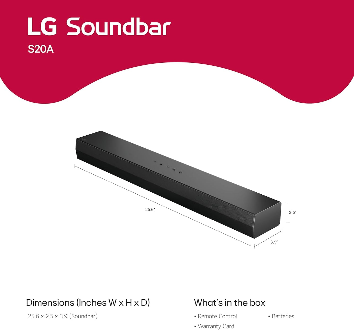 LG - 2.0-Channel S20A Soundbar with Built-in Woofer, DTS Digital Surround, Bluetooth Connectivity - Black