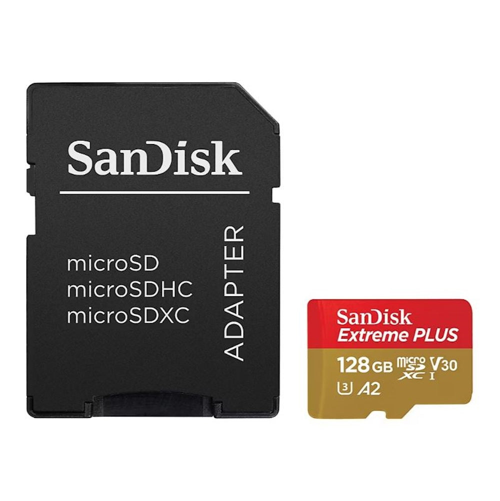 SanDisk Extreme PLUS microSDXC UHS-I card, 128GB, with A2 Performance SDSQXBD-128G-AJLMA