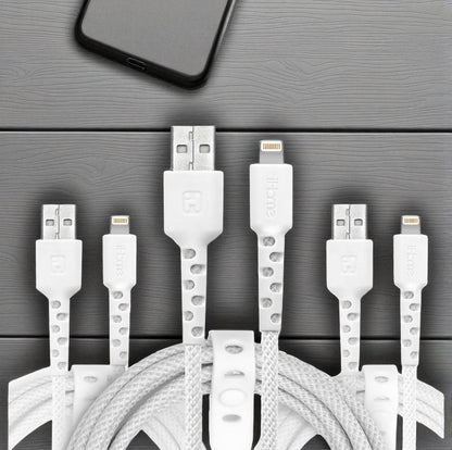 iHome TPE Light-n-ing cable to USB-A Nylon Braided Charging Cable Silicone Wrap 3 pk