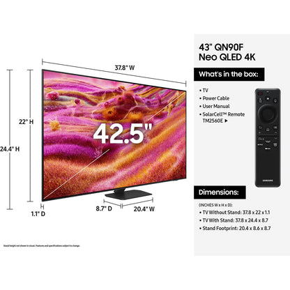 Samsung QN90F 43" 4K HDR Smart Neo QLED Mini-LED TV, Wi-Fi, Bluetooth, 4x HDMI & 2x USB-A - QN43QN90FAFXZA