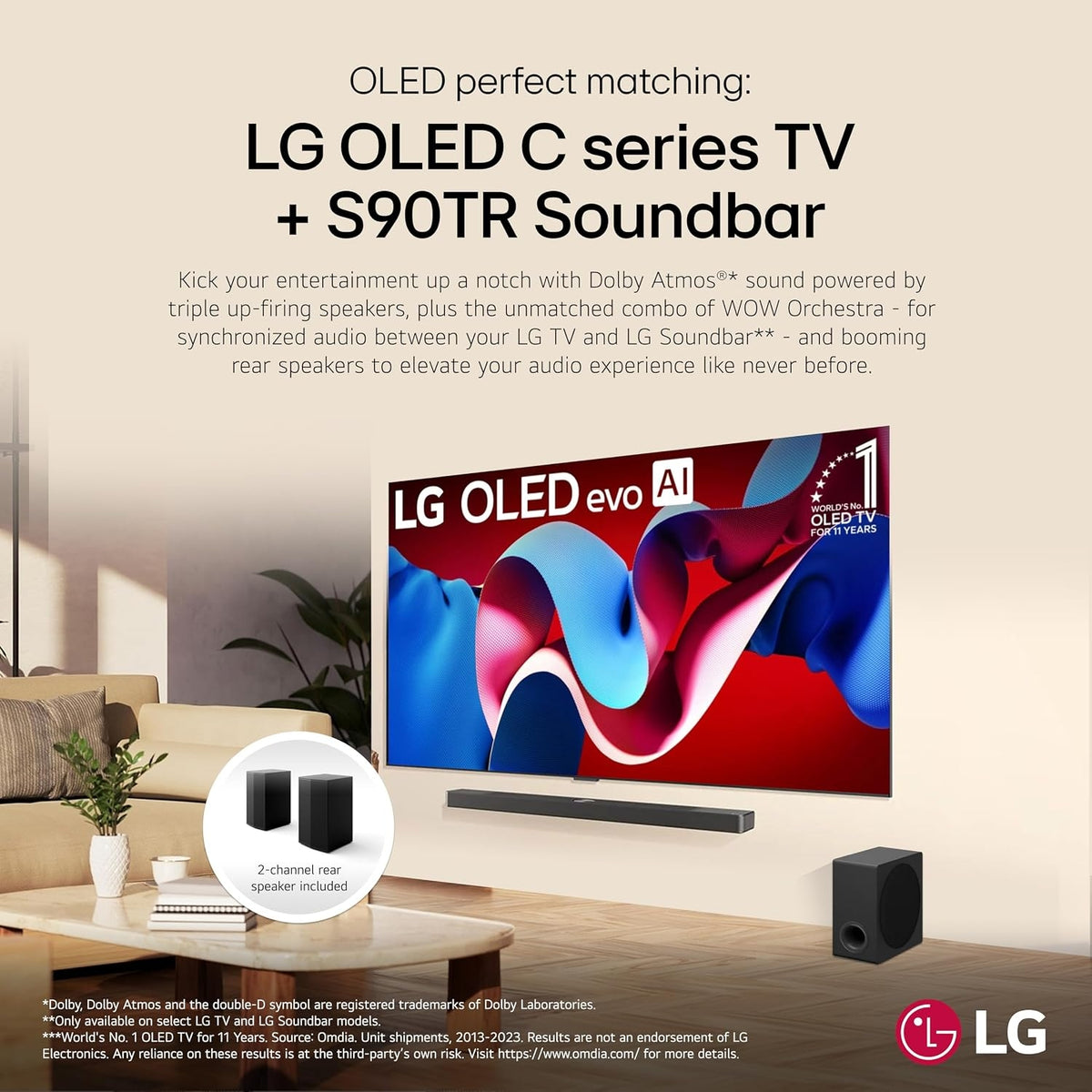 LG - 7.1.3-Channel S90TR Home Theater Soundbar with Wireless Subwoofer and Rear Speakers, Black