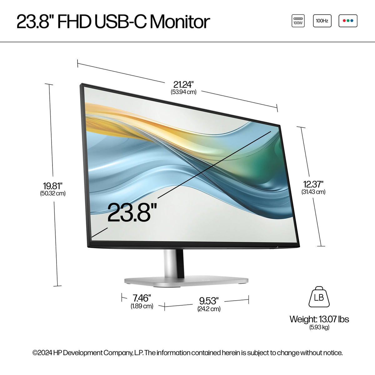 HP Series 5 Pro 524pu 23.8" Full HD 1920 x 1080 at 100 Hz 5ms HDMI | USB-C Monitor 9D9V7AA