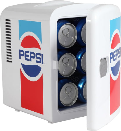 Curtis MIS138PEP Pepsi Retro, Mini Portable Fridge Cooler, 4 Liter 6x 12 oz Cans, White