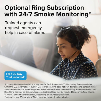 Kidde - Battery Powered Ring App Enabled Smart Smoke Detector, Voice Alerts, Wire-Free Interconnect Alarm RGSDR-RW