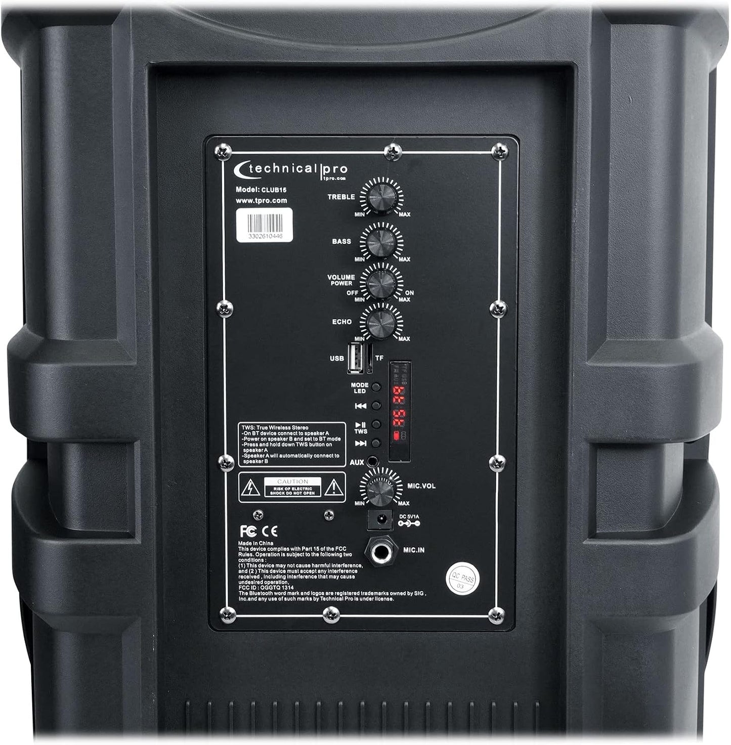 Technical Pro CLUB15 15" Rechargeable Bluetooth Speakers+Stands+Remote+Mic+Light