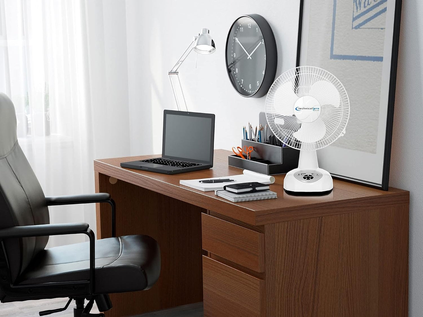 Technical Pro Portable 12" Rechargeable Oscillating Tabletop Fan with 9 Speeds Controls, LED Night light and Powerbank