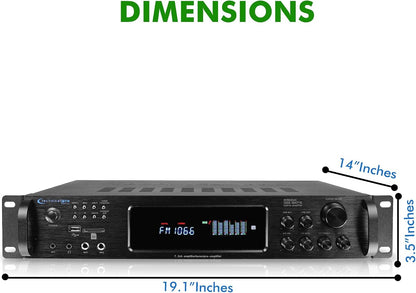 Technical Pro 1500 Watt Bluetooth Home Stereo Amplifier, Digital Hybrid Multi Channel | Preamp, Tuner with USB and SD Inputs H1502URBT