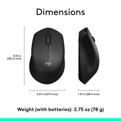 Logitech M330 Silent Plus Full Size 2.4 GHz Wireless Mouse - Black 910-004905