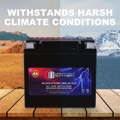 MIGHTY MAX MM-AUX12 Auxiliary Battery 12V 12Ah, 22RC, 200 CCA Rechargeable AGM Car Battery