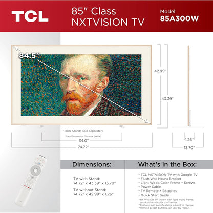 TCL - 85" Class 85A300W NXTVISION Series 4K QLED Art TV with Magnetic Frame, Ultra Matte Screen and Flush Wall Mount