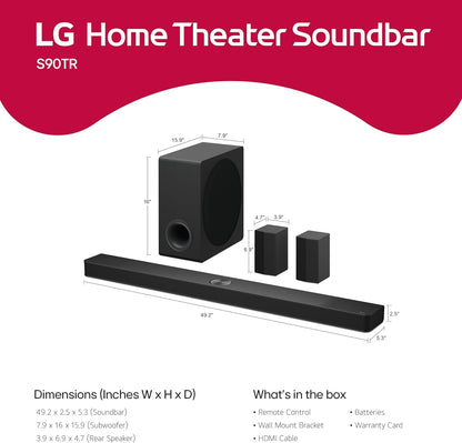 LG - 7.1.3-Channel S90TR Home Theater Soundbar with Wireless Subwoofer and Rear Speakers, Black