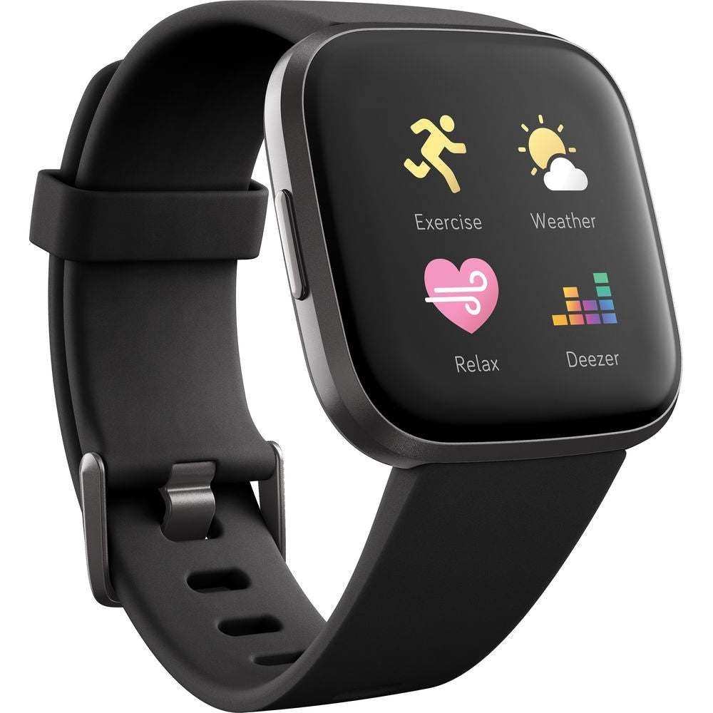 Fitbit Versa 2 Health/Fitness Smartwatch Black Aluminum w/ Bonus Band FB507BKBKL