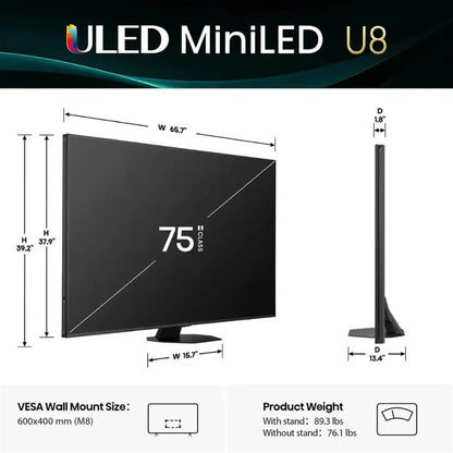 Hisense 75" Class U8 Series 4K Mini-LED QLED UHD Smart Google TV 75U8QG