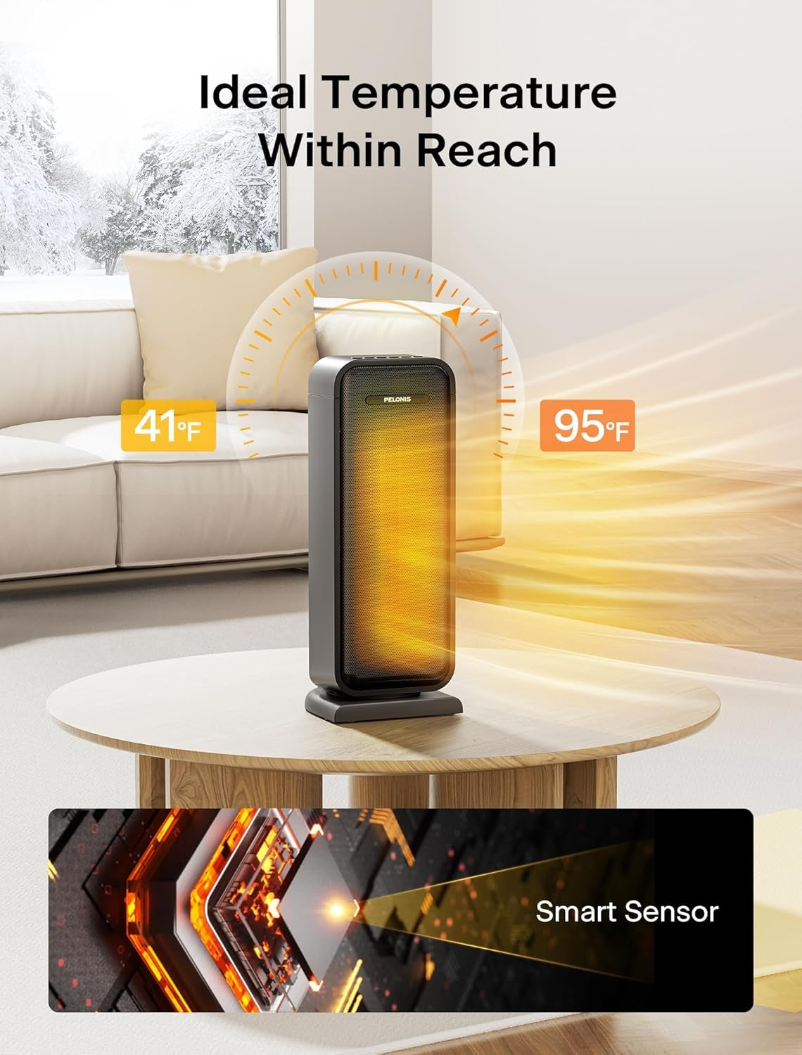 Pelonis 1500W Ceramic Space Heater Indoor with 75° Oscillation & Remote PSH17CD2ABB