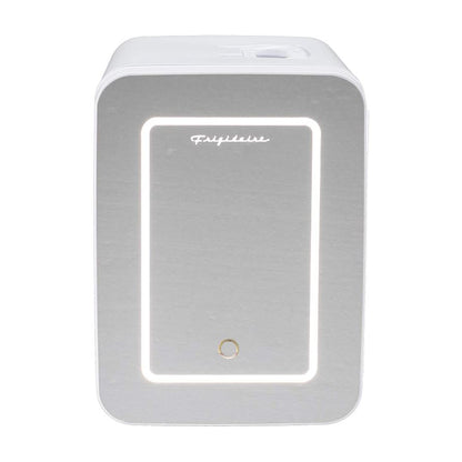 Frigidaire 9-Can/6.5L Mini Portable Fridge Lighted Mirror Door EFMIS170-WHITE, Includes 110V home power cord & 12V DC car adapter