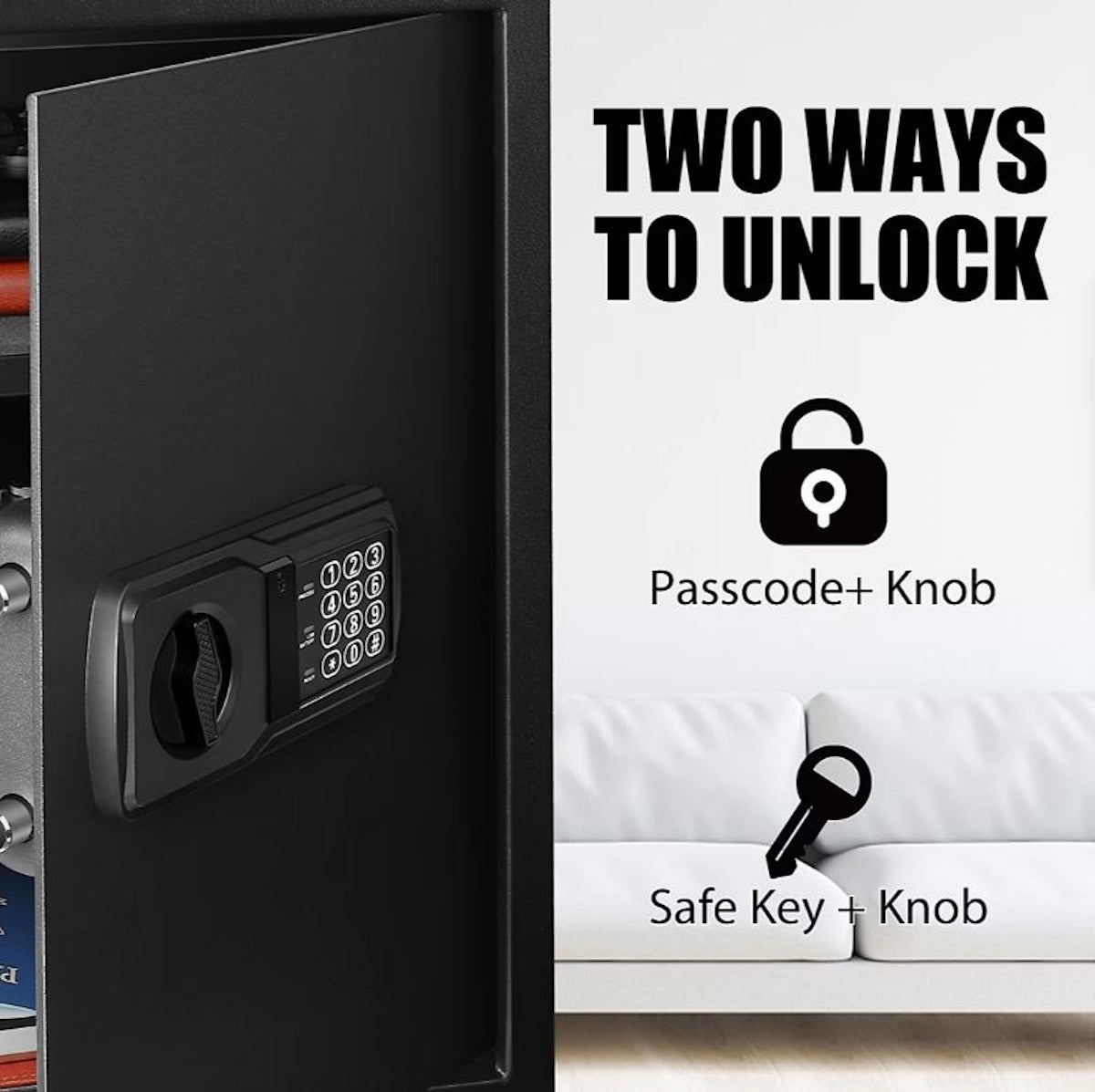 Fortress Extra Large Personal Safe with Electronic Lock Black, Pry resistant with concealed hinges, Solid steel construction, Foam padded interior - 44E40