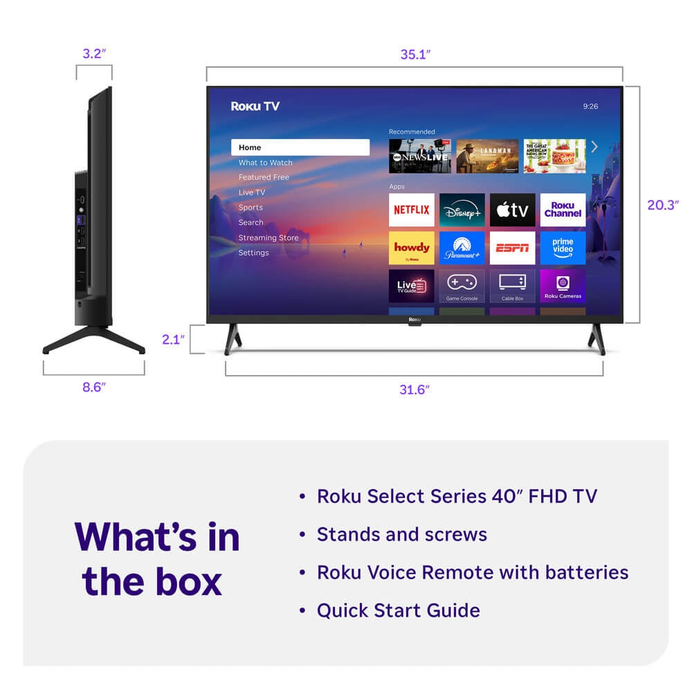 Roku 40" Class Select Series Full HD 1080p LED Smart Roku TV - Voice Control, Direct Lit, Works With: Apple Home, Amazon Alexa, Google Home - 40R3D5