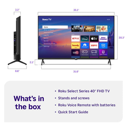 Roku 40" Class Select Series Full HD 1080p LED Smart Roku TV - Voice Control, Direct Lit, Works With: Apple Home, Amazon Alexa, Google Home - 40R3D5