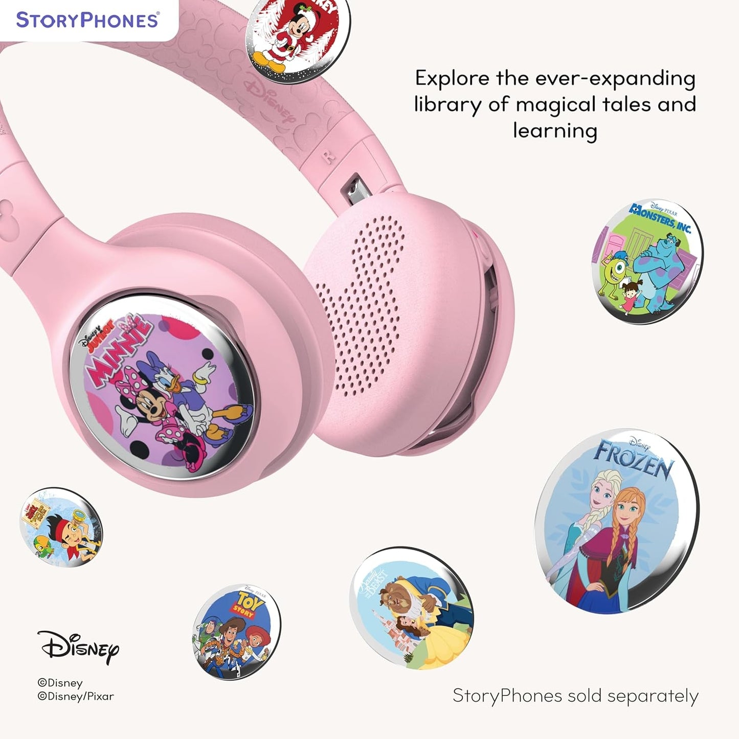 ONANOFF - StoryPhones Bluetooth Kids Folding On-Ear Storytelling Headphones with Mic, 20 Hours Play Time, Bundle - Pink