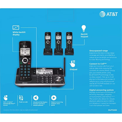 AT&T 4-Handset Cordless Phone with Unsurpassed Range with Bluetooth Connect to Cell and Smart Call Blocker and Answering System DLP73450