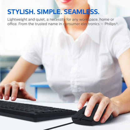 Philips SPT6234 USB Wired Keyboard & Mouse Combo for PC Laptop Windows & MacOS
