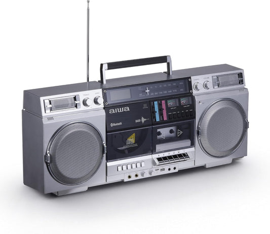 aiwa Retro Boombox CD Player with Cassette Recording, Bluetooth 5.0, FM/AM Radio, USB/SD/AUX Inputs AI7012