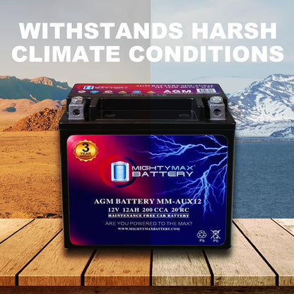 MIGHTY MAX MM-AUX12 Auxiliary Battery 12V 12Ah, 22RC, 200 CCA Rechargeable AGM Car Battery