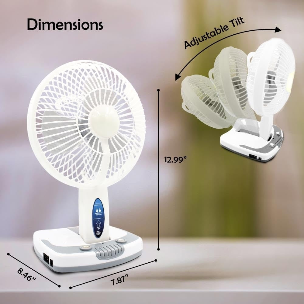 Technical Pro OF6W Rechargeable Desk/Wall Fan with LED Work Lamp and Powerbank