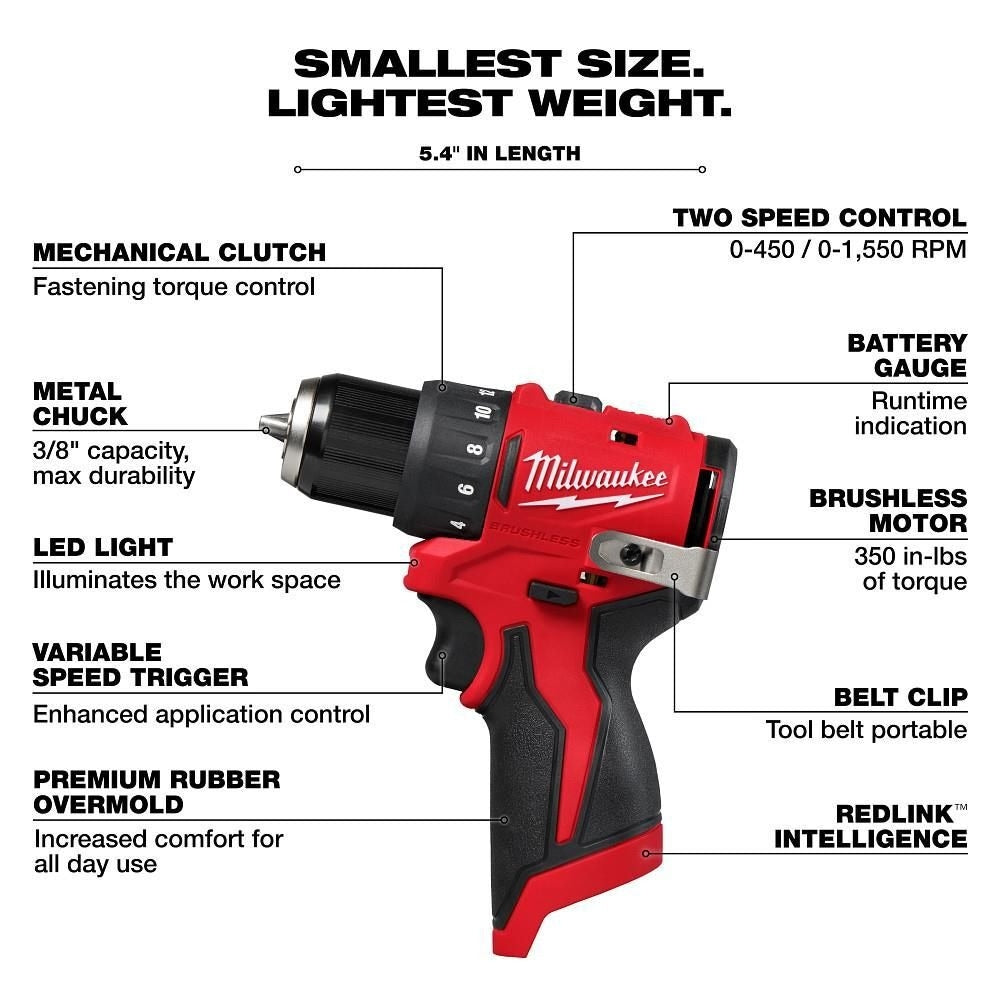 Milwaukee 3401-20 M12 Subcompact Brushless 3/8″ Drill/Driver