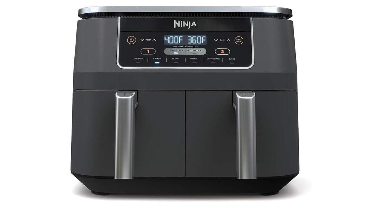 Ninja DZ201 Foodi 8 Quart 6-in-1 DualZone 2-Basket Air Fryer w/ 2 Independent Frying Baskets, Match Cook & Smart Finish to Roast, Broil, Dehydrate & More for Quick, Easy Meals, Grey